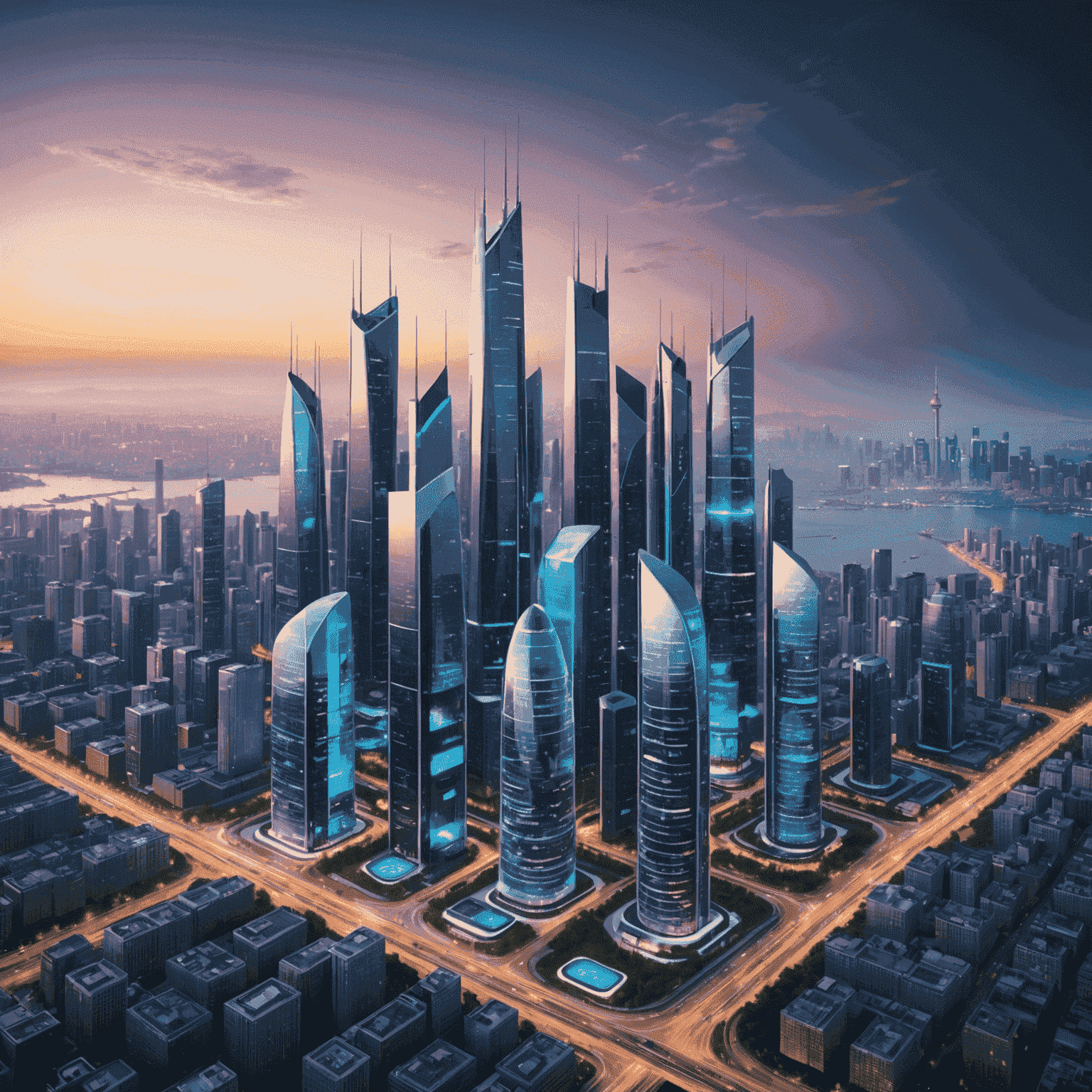 5G network towers with futuristic city skyline, showcasing advanced mobile connectivity